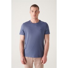 AVVA Erkek İndigo Bisiklet Yaka Soft Touch Basic Regular Fit T-Shirt B001171