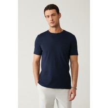 AVVA Erkek Lacivert Bisiklet Yaka Soft Touch Basic Regular Fit T-Shirt B001171