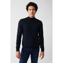 AVVA Erkek Lacivert Yarım Balıkçı Yaka Yün Karışımlı Triko Regular Fit Kazak B005015