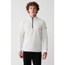 AVVA Erkek Beyaz Soğuğa Dayanıklı Yarım Fermuarlı Dik Yaka Polar Regular Fit Sweatshirt E001068