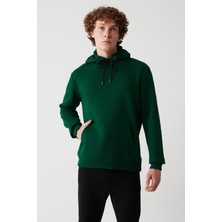AVVA Erkek Yeşil Unisex Sweatshirt Kapüşonlu Yaka Içi Polarlı 3 Iplik Pamuklu Regular Fit E001018