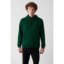 AVVA Erkek Yeşil Unisex Sweatshirt Kapüşonlu Yaka Içi Polarlı 3 Iplik Pamuklu Regular Fit E001018