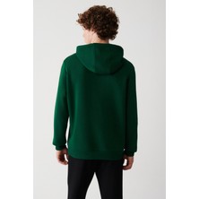 AVVA Erkek Yeşil Unisex Sweatshirt Kapüşonlu Yaka Içi Polarlı 3 Iplik Pamuklu Regular Fit E001018