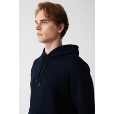 AVVA Erkek Lacivert Unisex Sweatshirt Kapüşonlu Yaka Içi Polarlı 3 Iplik Pamuklu Regular Fit E001018