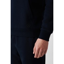 AVVA Erkek Lacivert Unisex Sweatshirt Kapüşonlu Yaka Içi Polarlı 3 Iplik Pamuklu Regular Fit E001018