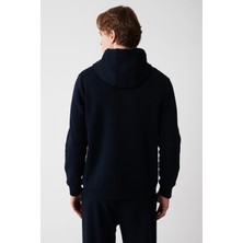 AVVA Erkek Lacivert Unisex Sweatshirt Kapüşonlu Yaka Içi Polarlı 3 Iplik Pamuklu Regular Fit E001018