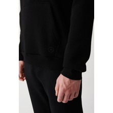 AVVA Erkek Siyah Unisex Sweatshirt Kapüşonlu Yaka Içi Polarlı 3 Iplik Pamuklu Regular Fit E001018