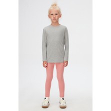 Gri Basic Unisex Çocuk Kışlık Sıfır Yaka Uzun Kollu Tişört