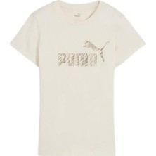 Puma Essentials Animal Kadın Ekru Yuvarlak Yaka T-Shirt