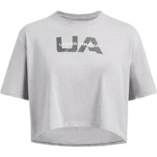 UNDER ARMOUR UA W Boxy Crop Branded SS 1386846-012 Kadın Gri  Spor Tişört