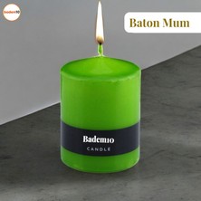 Badem10 Baton Mum Yeşil Silindir Dekoratif Mumu Kandil  Fitilli Mumlar Şamdan Kokusuz 6  x  8  cm