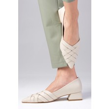 Mio Gusto Peyton Bej Renk Sivri Burunlu Kadın Kısa Topuklu Ayakkabı