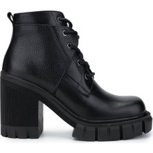 Tamer Tanca Kadın  Deri Siyah Topuklu Bot 1066 1357 Bn Bot SK24-25 Syh Dr/fltr