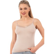 Özkan Underwear Özkan 2040 Kadın Premium Kumaş Viskon Saten Yakalı Esnek Rahat Ince Askılı Atlet