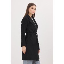 Rays 7149A Belden Bağlamalı Uzun Kaban Siyah