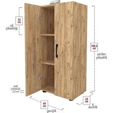 Bofigo 3 Raflı 2 Kapaklı Klasörlük Dolabı Mutfak Dolabı Banyo Dolabı Çok Amaçlı Dolap Fulya Çam