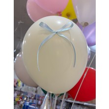 Deniz Party Store Mavi  Fiyonk Kurdeleli  6 Adet Fildişi (Krem ) Balon