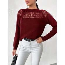 Kadın Dantel Detaylı Bordo Kazak