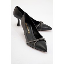 Ccway Kadın Taşlı Stilletto Topuklu Siyah Cilt