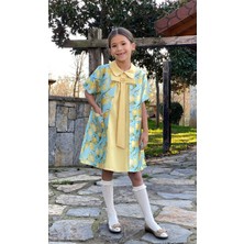 Kız Çocuk Limon Desenli Fularlı Elbise