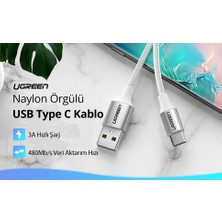 Ugreen Usb-C To Usb-A 3A Qc Örgülü Hızlı Şarj Kablosu, 3 Metre, Gümüş Beyazı - 60409
