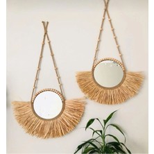 Nidage Rafya Yelpaze Ayna 2li Set Ahşap Malzemeden Antik Eserler Temalı 10 cm Boyut