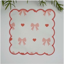 Decofav Şeftali Pembe Fiyonk ve Kalp Desenli Nakış Kenar Kokteyl Peçetesi 1 Adet