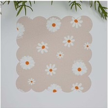 Decofav Bej Zemin Papatya Desenli Lazer Kesim Kokteyl Peçetesi 1 Adet