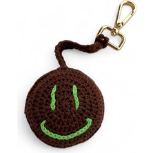 Sezsel El Örgüsü Kahverengi Gülen Emoji Charm & Çanta Süsü (%100 Pamuk Ip)