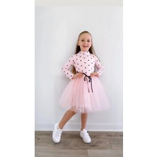Şirin Şeyler Butiği Linda Kız Bebek Çocuk Elbise Puantiyeli Esnek Likralı Pembe