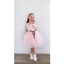 Şirin Şeyler Butiği Linda Kız Bebek Çocuk Elbise Puantiyeli Esnek Likralı Pembe