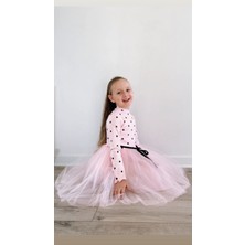 Şirin Şeyler Butiği Linda Kız Bebek Çocuk Elbise Puantiyeli Esnek Likralı Pembe