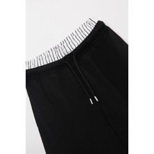 Perendi Beli Lastikli Kız Çocuk Kargo Pantolon Siyah