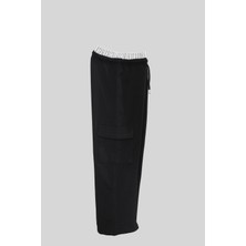 Perendi Beli Lastikli Kız Çocuk Kargo Pantolon Siyah