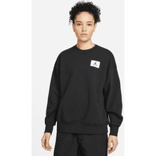 Nike Jordan Jumpman Essen Fleece Crew Oversize Kadın Geniş Kalıp Pamuk Sweatshirt Siyah