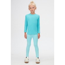 Açık Turkuaz Basic Unisex Çocuk Kışlık Sıfır Yaka Uzun Kollu Tişört