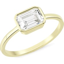 Altın Sepeti Altın Dikdörtgen Tektaşlı Yüzük