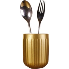 Evene Tezgah Üstü Kaşıklık Dekoratif Dik Kaşıklık Silindir Kaşıklık Altın Eskitme Renk