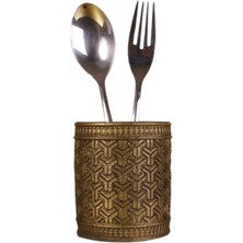 Tezgah Üstü Kaşıklık Dekoratif Dik Kaşıklık Silindir Kaşıklık Altın Eskitme Renk Model 4