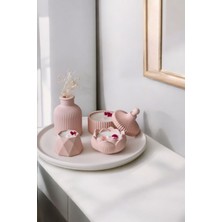Pembe Sunumluk Takı Tabağı Dekoratif Tepsi Obje Seti 5 Parça Model 1023