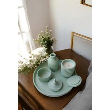 Yeşil Sunumluk Takı Tabağı Dekoratif Tepsi Obje Seti 4 Parça Model 1022