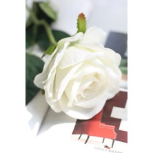 Yapay Gül Dalı 10 Adet Beyaz 50 cm  Kadife Gül Sevgililer Günü