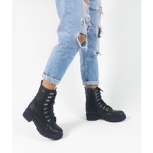 Gdt Ayakkabı Siyah Renk Bağcıklı Fermuarlı Kadın Postal Bot