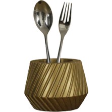 Evene Tezgah Üstü Kaşıklık Dekoratif Dik Kaşıklık Silindir Kaşıklık Altın Renk