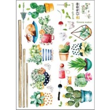 Rozia Sticker Yeşil Bitki Çiçek Duvar Stickeri Mutfak Salon Çocuk Oturma Odası Dekorasyon 3lü Set Çıkartma