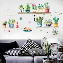 Rozia Sticker Yeşil Bitki Çiçek Duvar Stickeri Mutfak Salon Çocuk Oturma Odası Dekorasyon 3lü Set Çıkartma