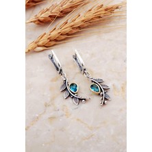 Sümer Telkari Akuamarin Taşlı Yapraklı Dövme Elişi Gümüş Küpe 7211