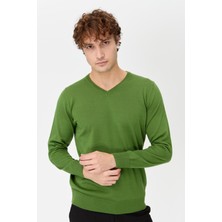 Desen Triko Erkek Basic V Yaka Ince Triko Kazak K.yosun