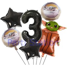 Star Wars Yoda 1 Yaş Siyah Rakam Balon Set Yıldız Savaşları Yoda Konsept Doğum Günü Balon Set