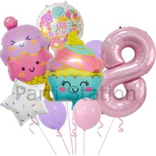 Cupcake Dondurma 8 Yaş Balon Set Şeker Dondurma Candy Balon Ice Cream Konsept Doğum Günü Balon Set